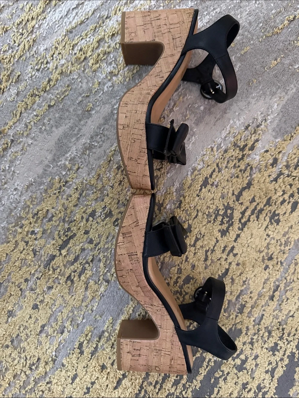 LC Lauren Conrad Black Leather Bow Cork Platform Sandals